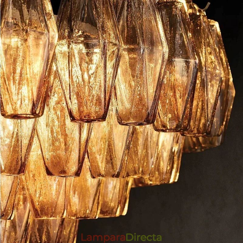 Lámpara colgante americana de cristal, color ámbar transparente, 90 cm, 14 luces
