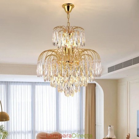 Lámpara colgante de cristal, contemporánea, dúplex, decorativa, de techo Lámpara colgante de cristal, contemporánea, dúplex, decorativa, de techo
