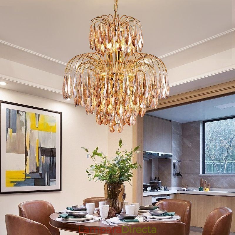 Lámpara colgante de cristal, contemporánea, dúplex, decorativa, de techo