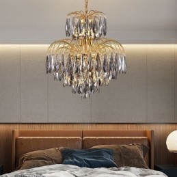 Lámpara colgante de cristal, contemporánea, dúplex, decorativa, de techo