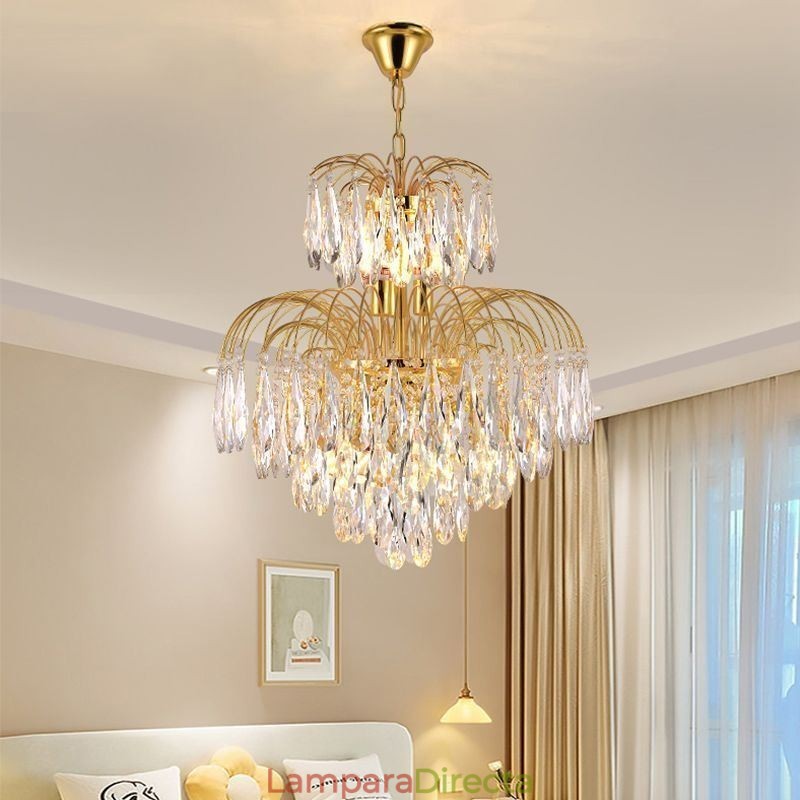 Lámpara colgante de cristal, contemporánea, dúplex, decorativa, de techo