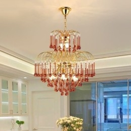 Lámpara colgante de cristal elegante lámpara de techo decorativa dúplex