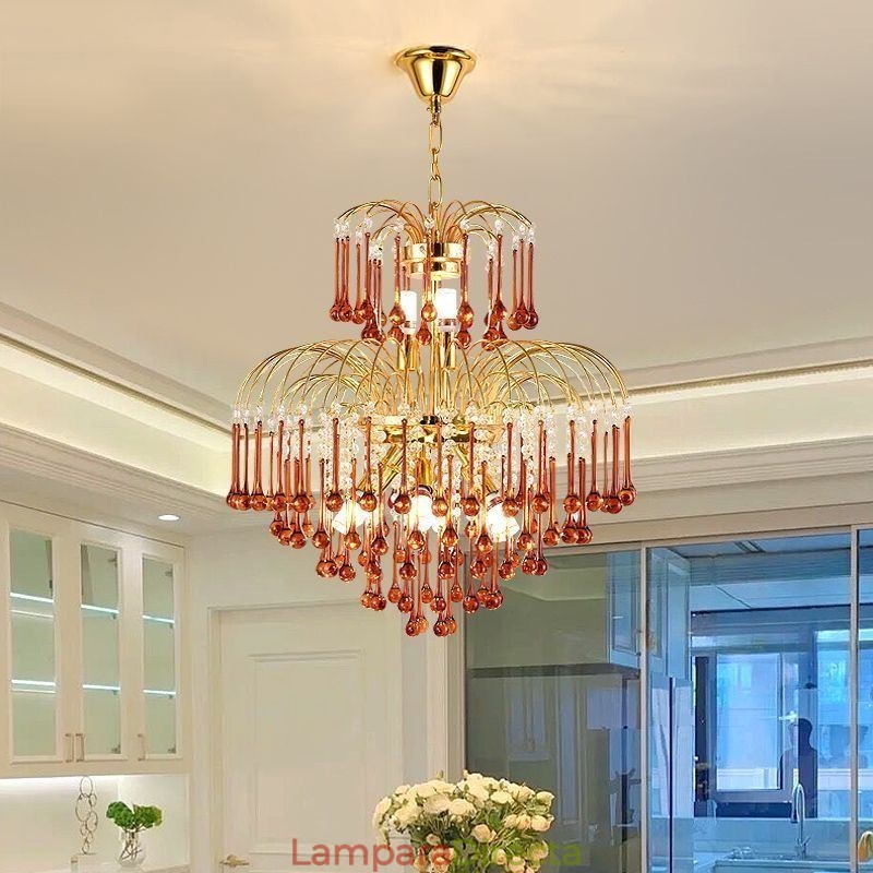 Lámpara colgante de cristal elegante lámpara de techo decorativa dúplex