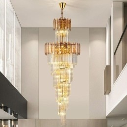 Lámpara colgante de cristal cónico, lámpara de techo decorativa dúplex de lujo