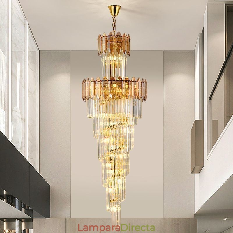 Lámpara colgante de cristal cónico, lámpara de techo decorativa dúplex de lujo