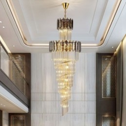 Lámpara colgante de cristal cónico, lámpara de techo decorativa dúplex de lujo
