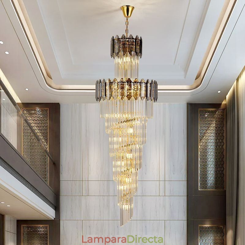 Lámpara colgante de cristal cónico, lámpara de techo decorativa dúplex de lujo