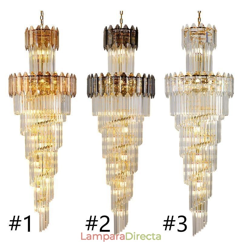 Lámpara colgante de cristal cónico, lámpara de techo decorativa dúplex de lujo