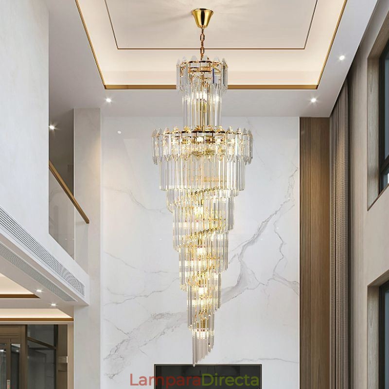 Lámpara colgante de cristal cónico, lámpara de techo decorativa dúplex de lujo