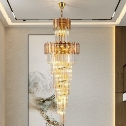 Lámpara colgante de cristal cónico, lámpara de techo decorativa dúplex de lujo