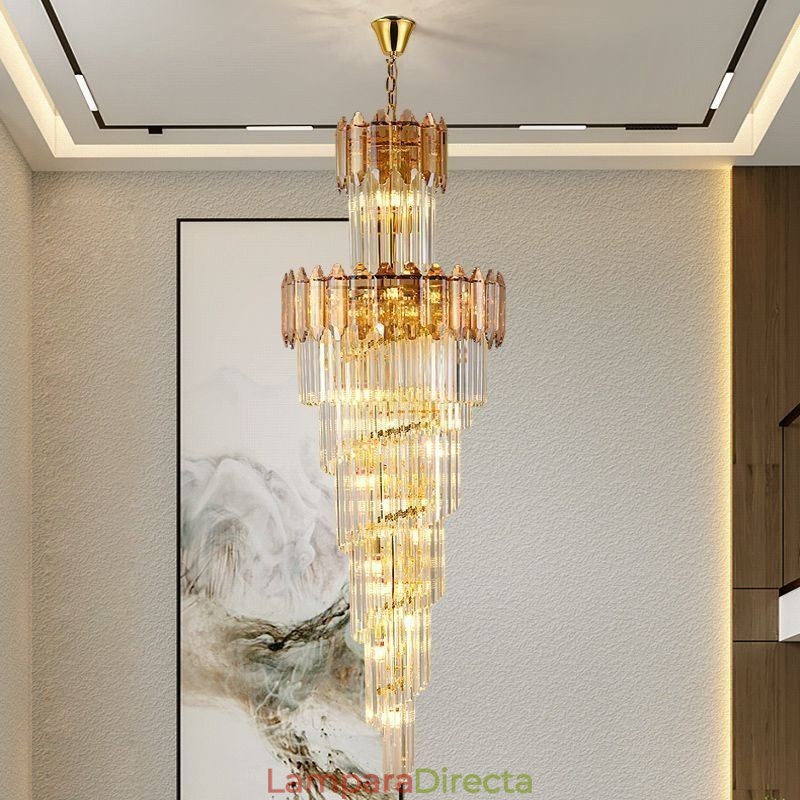 Lámpara colgante de cristal cónico, lámpara de techo decorativa dúplex de lujo