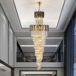 Lámpara colgante de cristal cónico, lámpara de techo decorativa dúplex de lujo