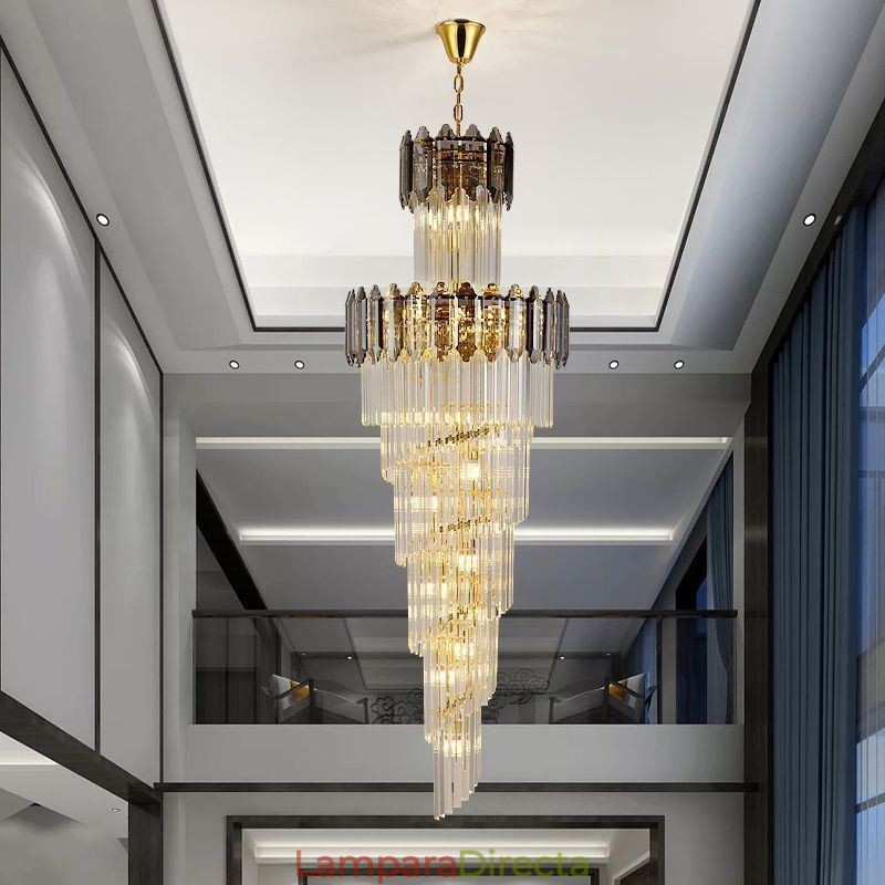 Lámpara colgante de cristal cónico, lámpara de techo decorativa dúplex de lujo