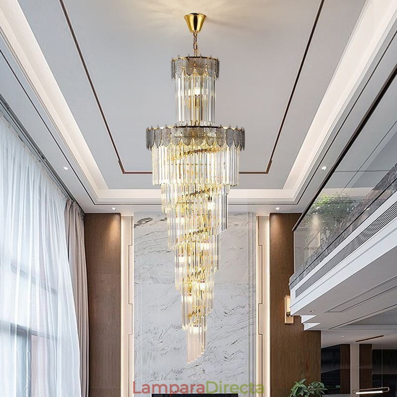 Lámpara colgante de cristal cónico, luz de techo decorativa dúplex