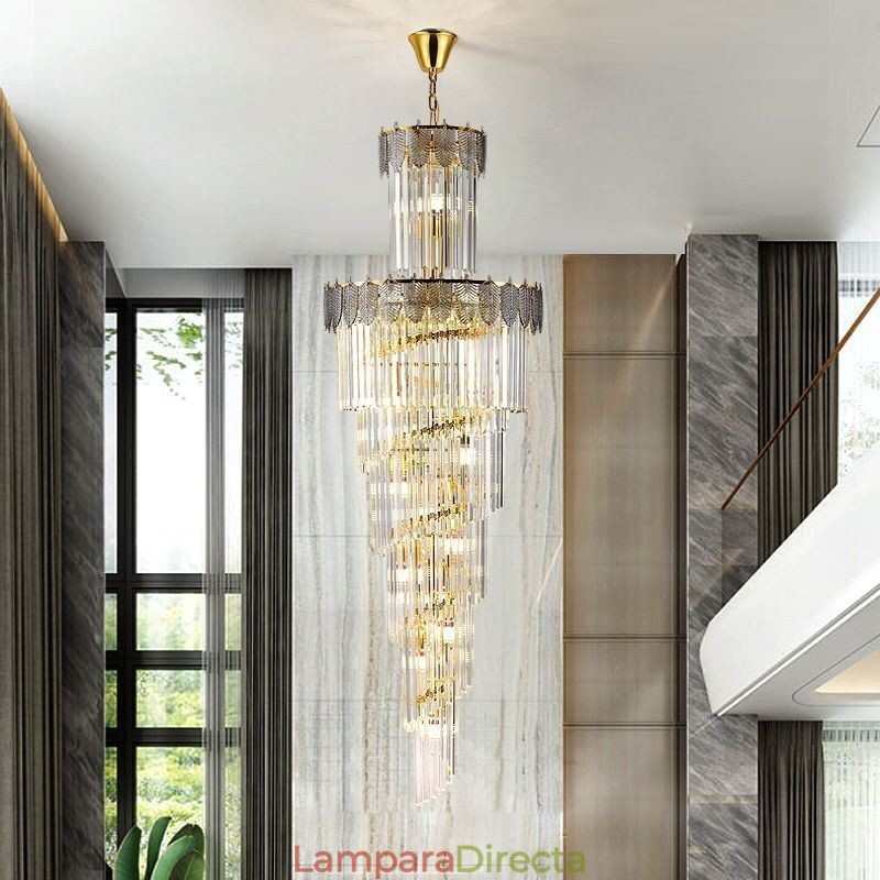Lámpara colgante de cristal cónico, luz de techo decorativa dúplex