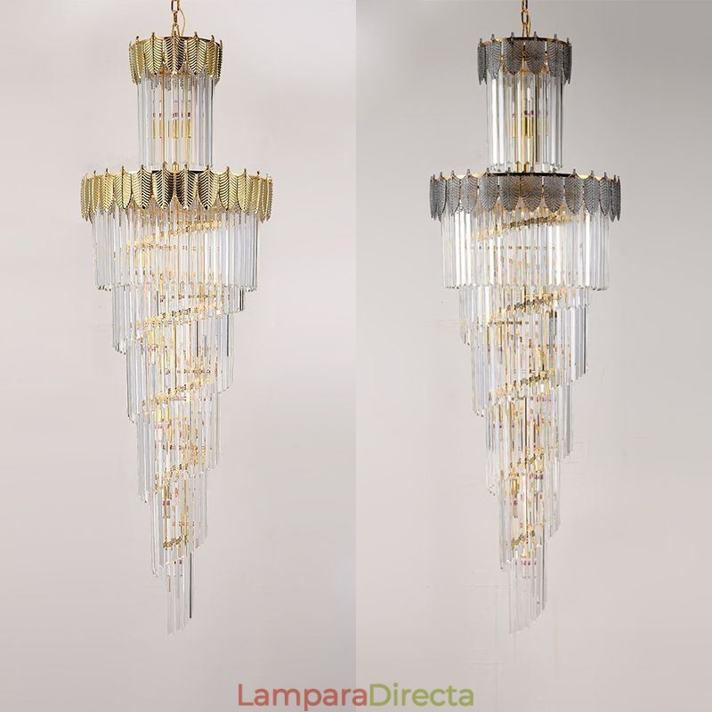 Lámpara colgante de cristal cónico, luz de techo decorativa dúplex