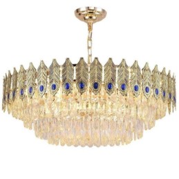 Lámpara colgante de cristal con plumas doradas, lámpara de techo decorativa dúplex
