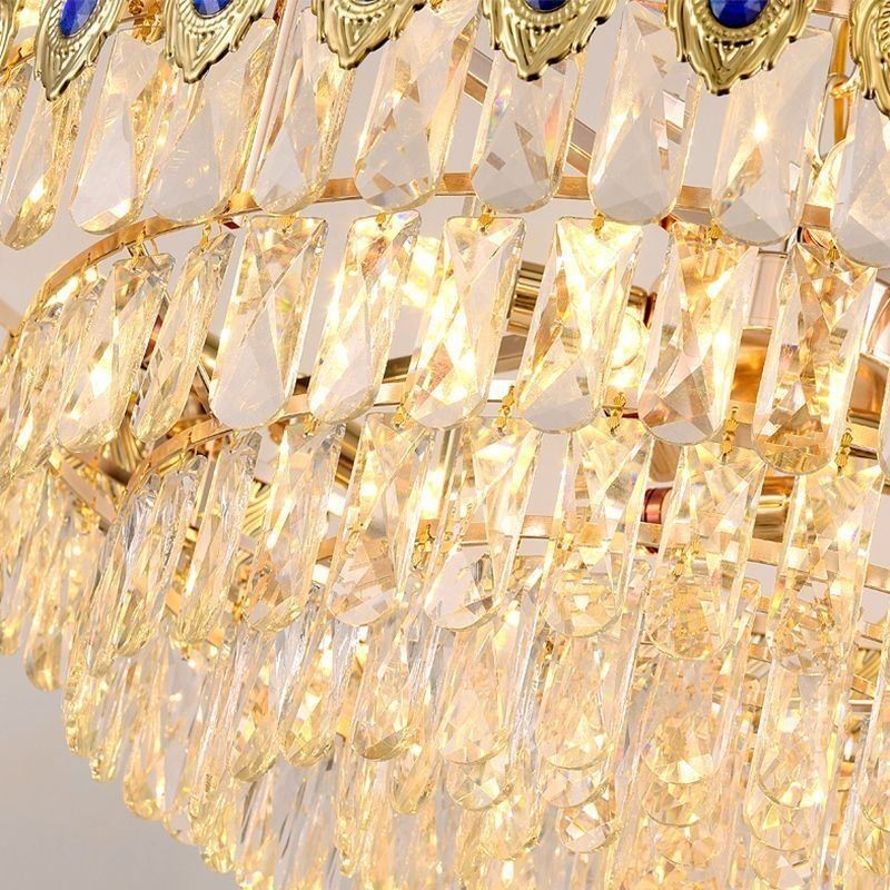 Lámpara colgante de cristal con plumas doradas, lámpara de techo decorativa dúplex