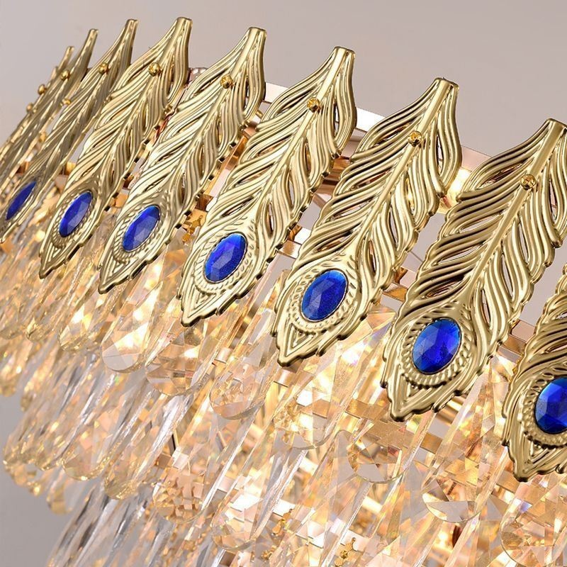 Lámpara colgante de cristal con plumas doradas, lámpara de techo decorativa dúplex