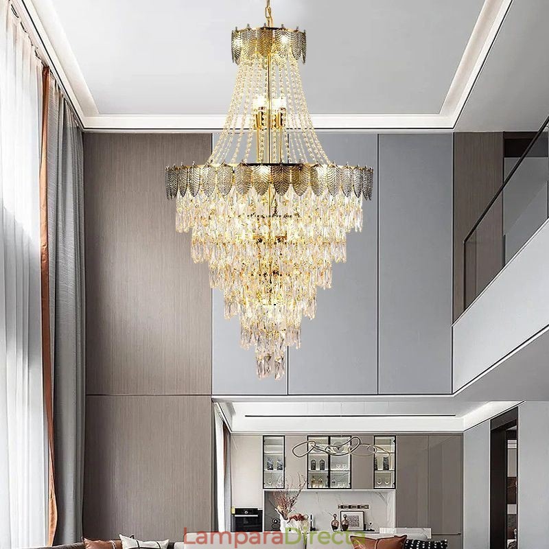 Lámpara colgante de cristal cónico, llamativa lámpara de techo decorativa dúplex