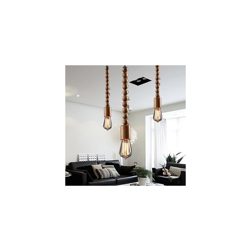 Lámpara de araña estilo mini, tradicional, clásica, de madera y bambú.