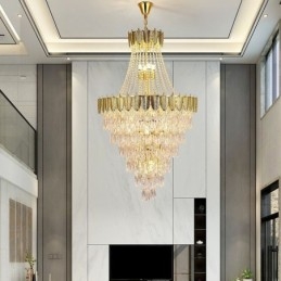 Lámpara colgante de cristal cónico, llamativa lámpara de techo decorativa dúplex