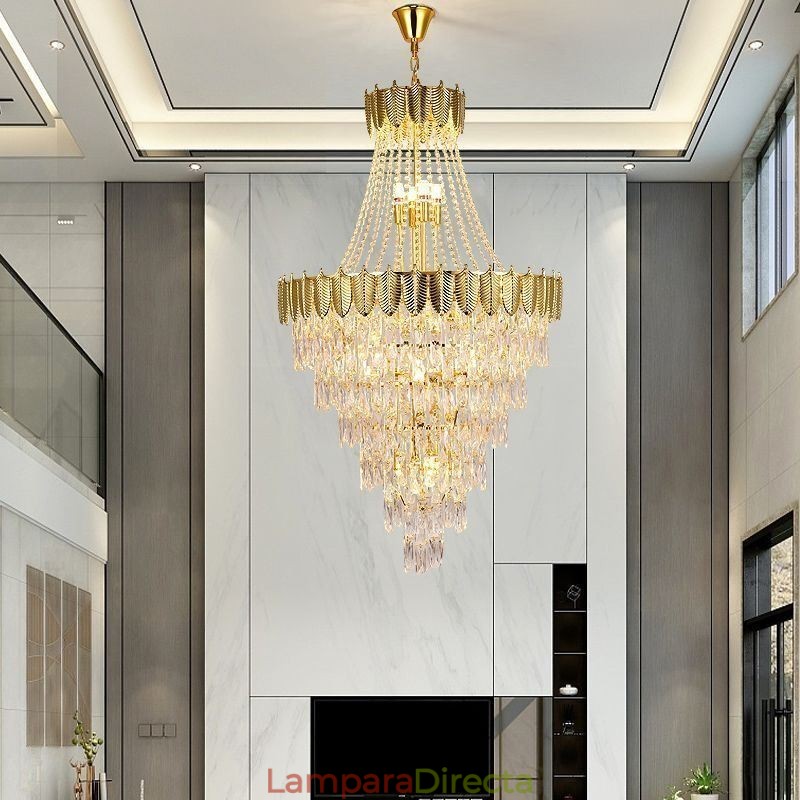 Lámpara colgante de cristal cónico, llamativa lámpara de techo decorativa dúplex