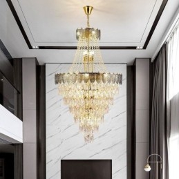 Lámpara colgante de cristal cónico, llamativa lámpara de techo decorativa dúplex
