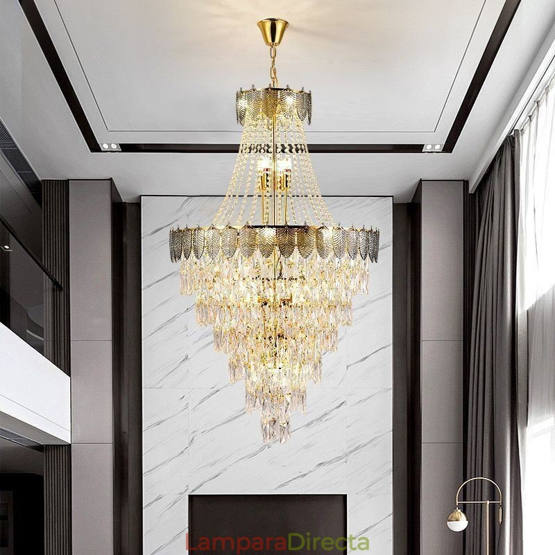 Lámpara colgante de cristal cónico, llamativa lámpara de techo decorativa dúplex