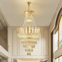 Lámpara colgante de cristal cónico, exquisita lámpara de techo decorativa dúplex