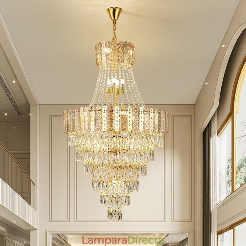 Lámpara colgante de cristal cónico, exquisita lámpara de techo decorativa dúplex