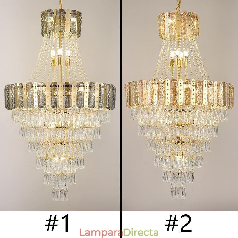 Lámpara colgante de cristal cónico, exquisita lámpara de techo decorativa dúplex