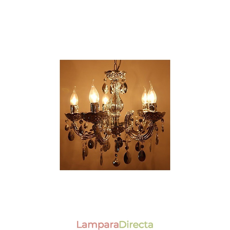 Lámpara de araña moderna de cristal acrílico plateado con 5 luces