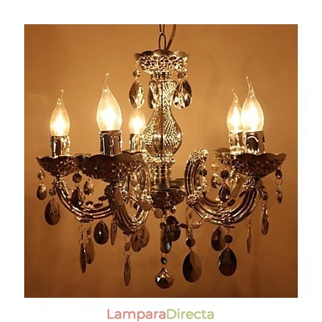 Lámpara de araña moderna de cristal acrílico plateado con 5 luces Lámpara de araña moderna de cristal acrílico plateado con 5 luces