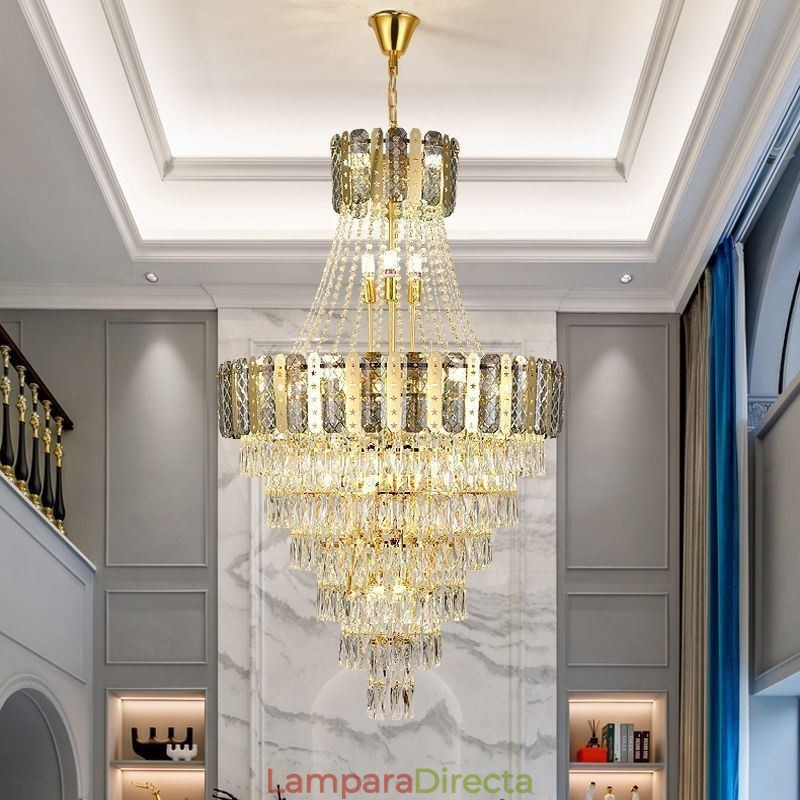 Lámpara colgante de cristal cónico, exquisita lámpara de techo decorativa dúplex