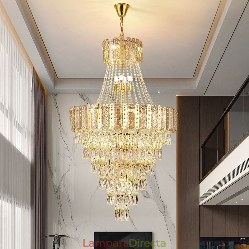 Lámpara colgante de cristal cónico, exquisita lámpara de techo decorativa dúplex