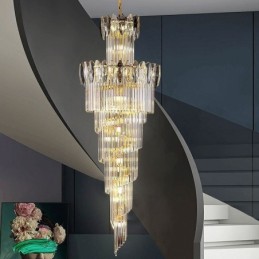 Lámpara colgante de cristal dúplex cónica decorativa de techo de 70 cm