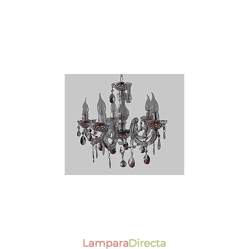 Lámpara de araña moderna de cristal acrílico plateado con 5 luces