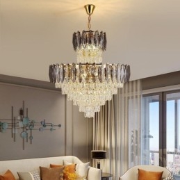 Lámpara colgante de cristal cónico, luz de techo decorativa dúplex de 80 cm