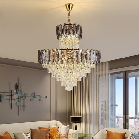 Lámpara colgante de cristal cónico, luz de techo decorativa dúplex de 80 cm Lámpara colgante de cristal cónico, luz de techo decorativa dúplex de 80 cm