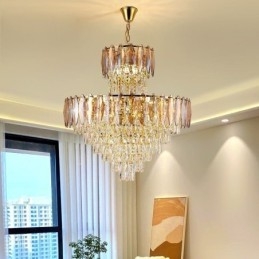 Lámpara colgante de cristal cónico, luz de techo decorativa dúplex de 80 cm