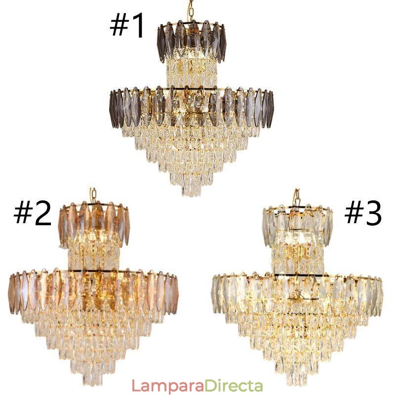 Lámpara colgante de cristal cónico, luz de techo decorativa dúplex de 80 cm