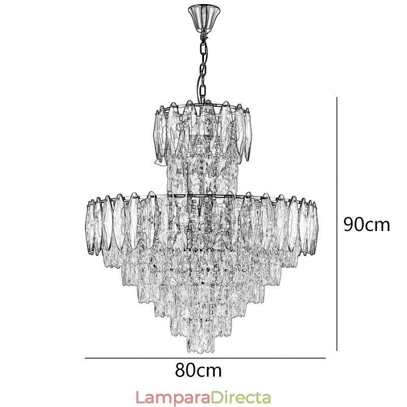 Lámpara colgante de cristal cónico, luz de techo decorativa dúplex de 80 cm