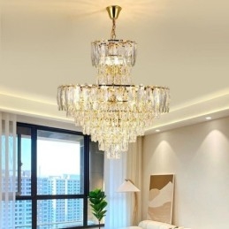 Lámpara colgante de cristal cónico, luz de techo decorativa dúplex de 80 cm