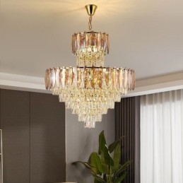 Lámpara colgante de cristal cónico, luz de techo decorativa dúplex de 80 cm