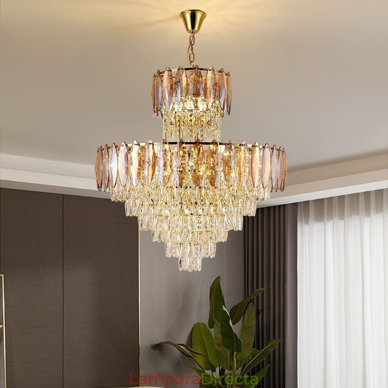 Lámpara colgante de cristal cónico, luz de techo decorativa dúplex de 80 cm