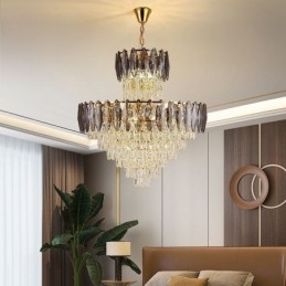 Lámpara colgante de cristal cónico, luz de techo decorativa dúplex de 80 cm