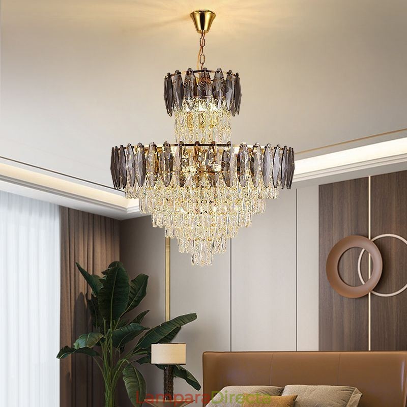 Lámpara colgante de cristal cónico, luz de techo decorativa dúplex de 80 cm