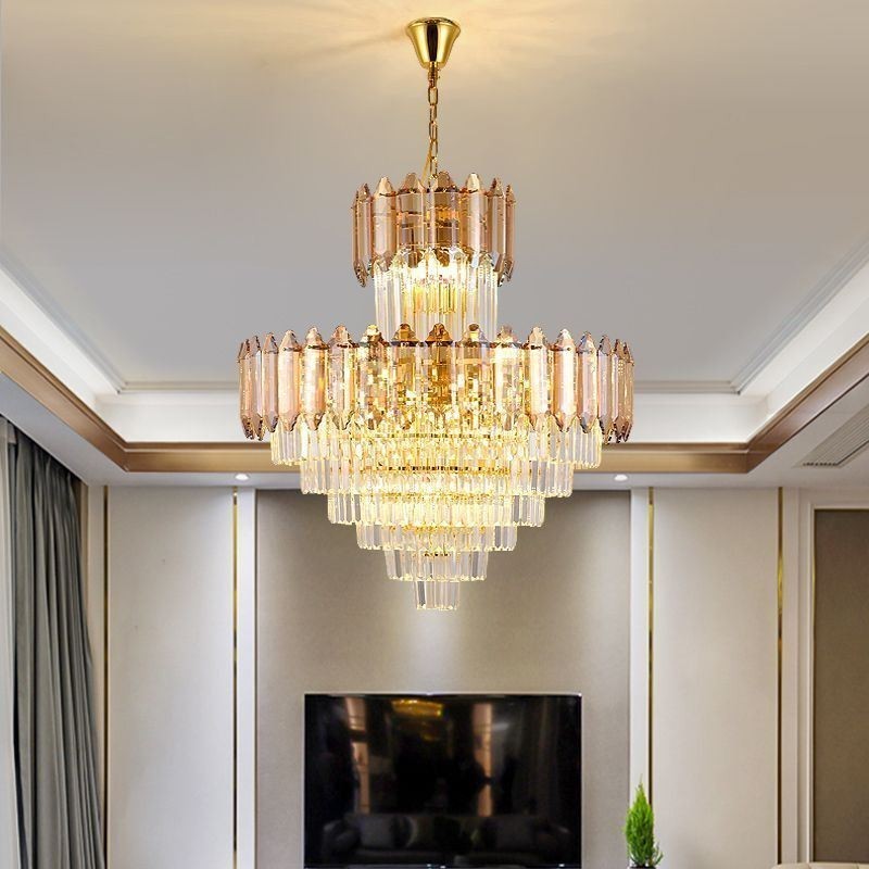 Lámpara colgante de cristal cónico, luz de techo decorativa dúplex