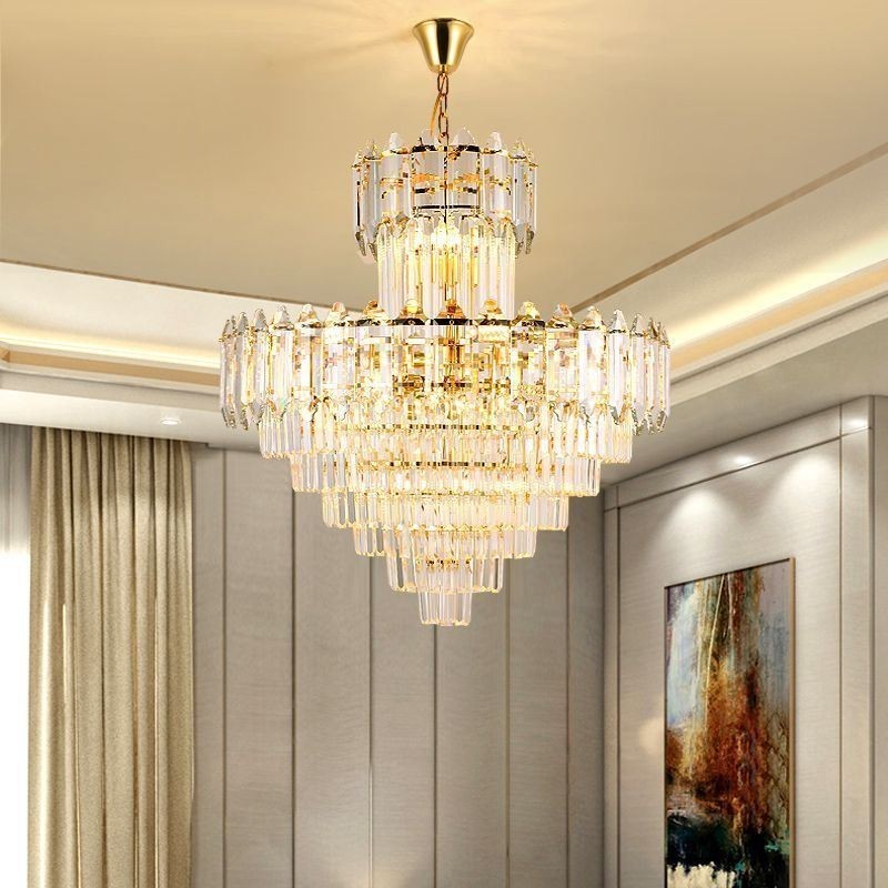 Lámpara colgante de cristal cónico, luz de techo decorativa dúplex